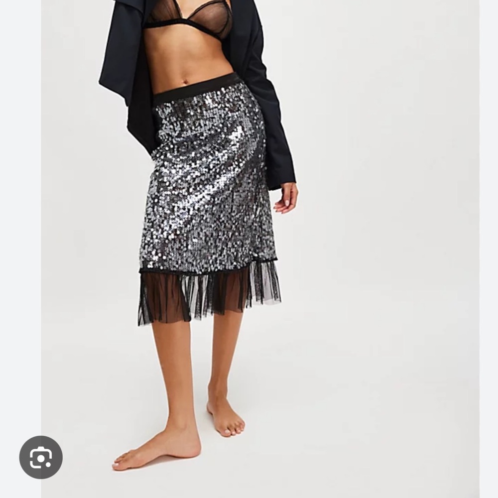 For Love And Lemons Silver Sequin Skirt